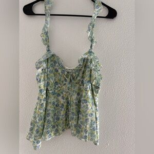 Wild Fable Blue Floral Ruffle Blouse